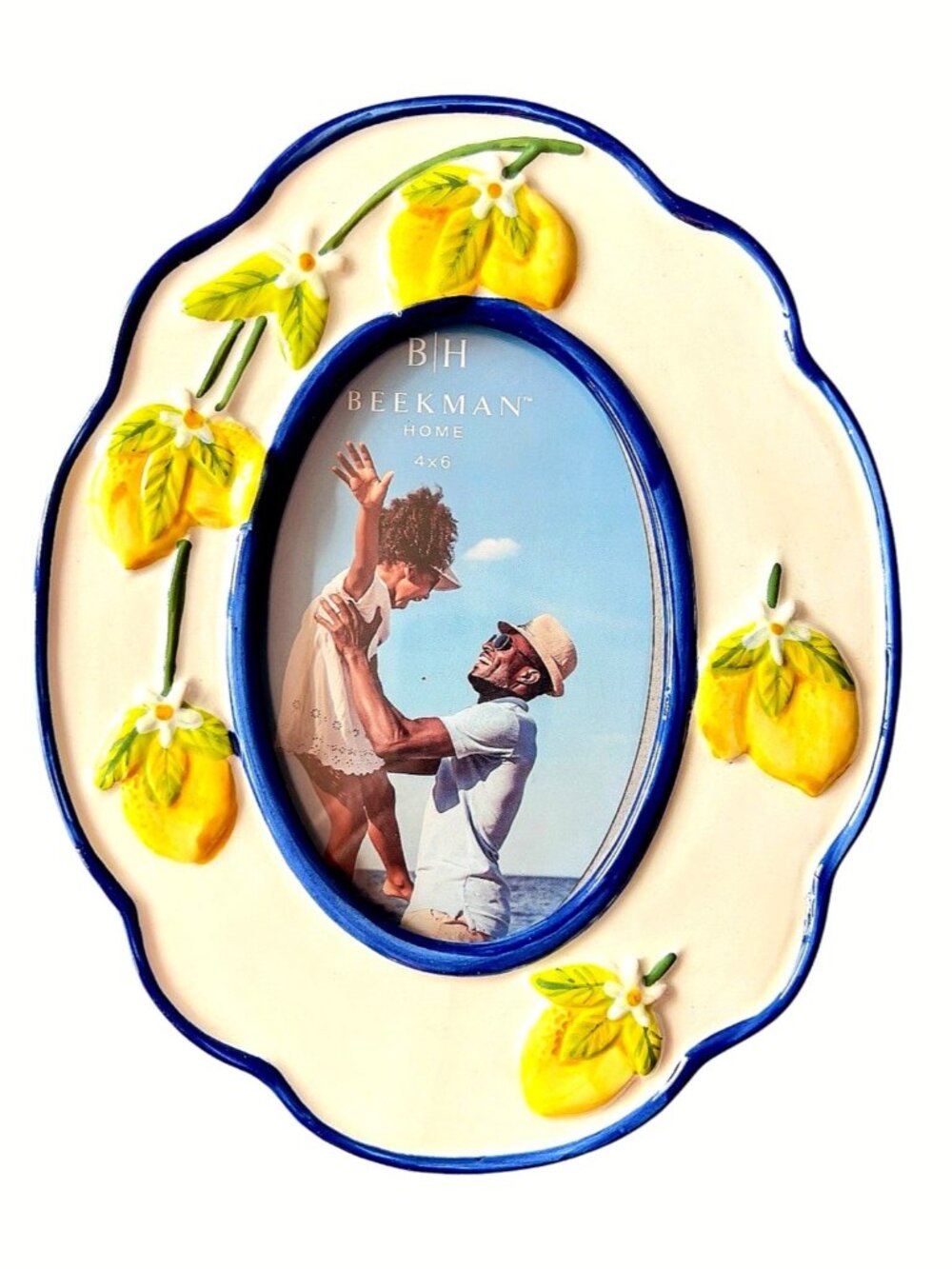 Italian Style Lemons Photo Frame 4 X 6 Oval Ceramic Blue Yellow Amalfi Positano